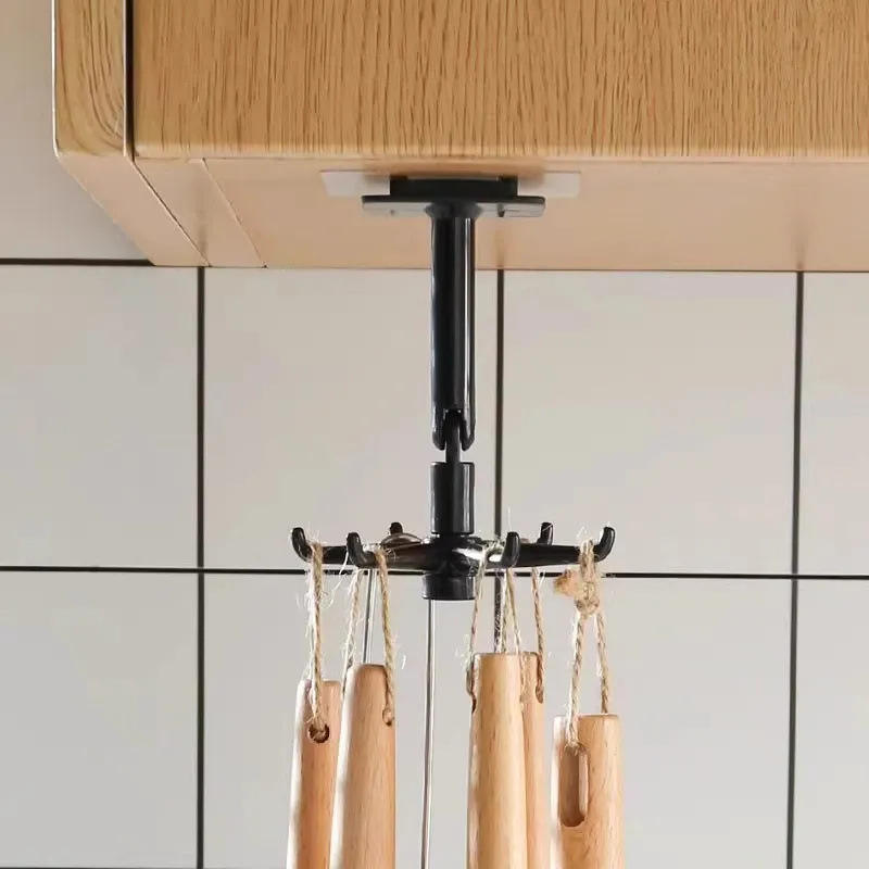 Multi-Functional Home Accessories Factory Plastic Wall Hook Storage Organizer Punch-Free Rotating Design for Kitchen Tools