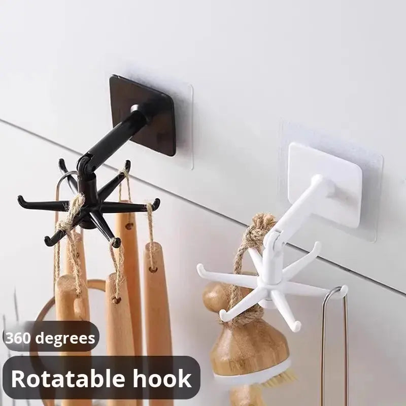 Multi-Functional Home Accessories Factory Plastic Wall Hook Storage Organizer Punch-Free Rotating Design for Kitchen Tools