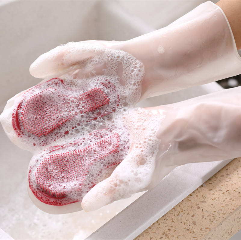 Hot Sale Multifunction Rubber Latex Foaming Rich Dishes and Laundry Waterproof Kitchen Cleaning Glove Brush