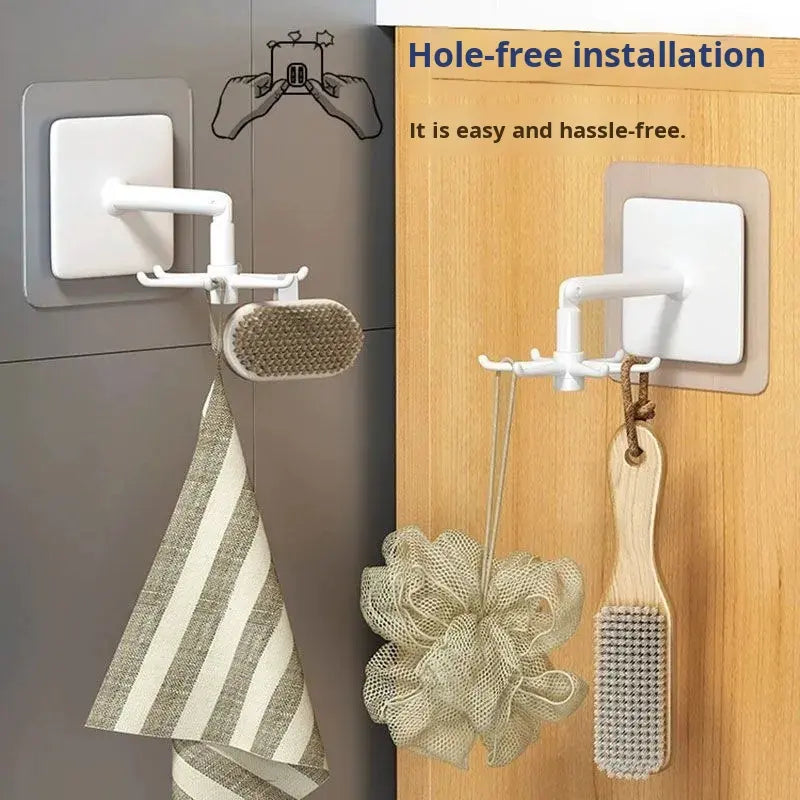 Multi-Functional Home Accessories Factory Plastic Wall Hook Storage Organizer Punch-Free Rotating Design for Kitchen Tools