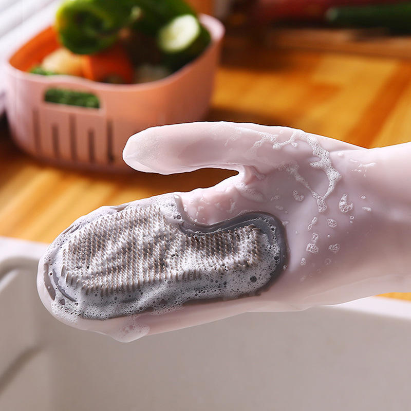 Hot Sale Multifunction Rubber Latex Foaming Rich Dishes and Laundry Waterproof Kitchen Cleaning Glove Brush