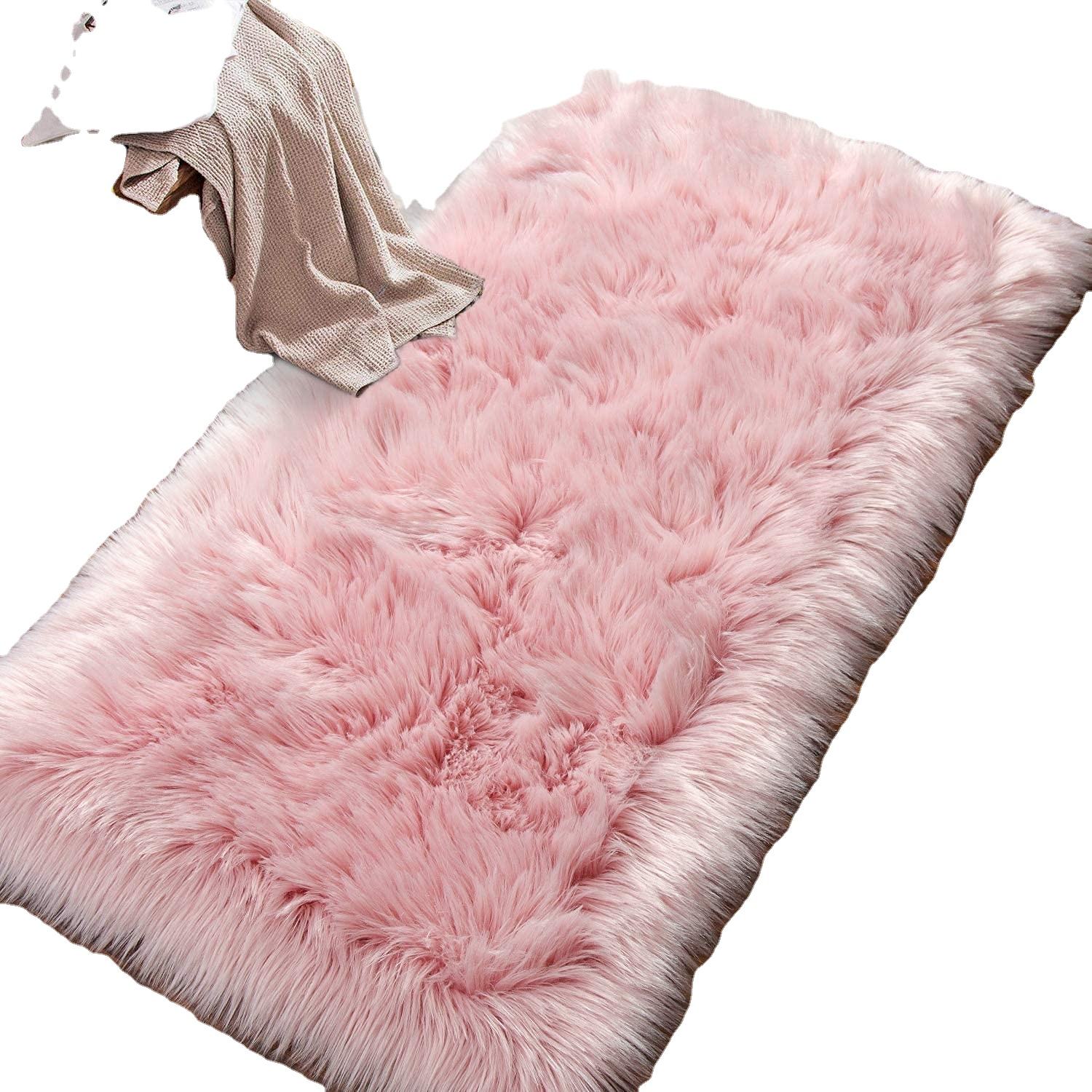 Faux Sheepskin Rug Fluffy Area Small Shaggy Rugs for Bedroom Fluffy Sofa Floor Carpet Home Decoration Pink